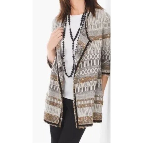 CHICO'S Elenor Open Cardigan Chunky Knit Sweater Neutral Minimalist Size 1 Med - Picture 1 of 7